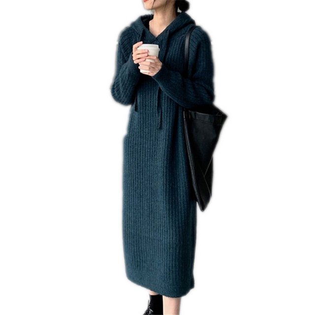 KIKI A-Linien-Kleid Verdicktes Pulloverkleid mit Kapuze für Herbst und Wint günstig online kaufen