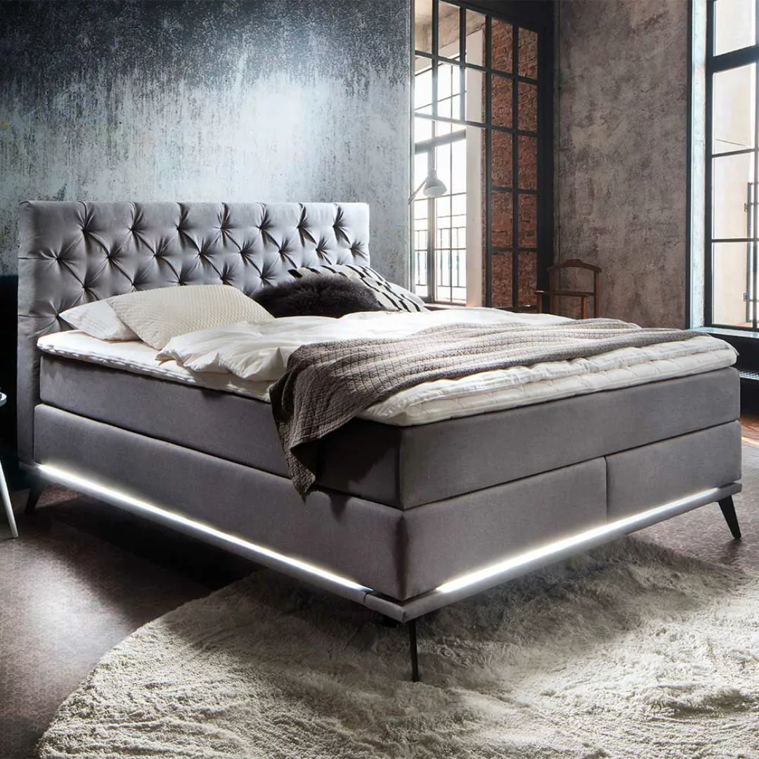 Boxspring Bett mit LED Beleuchtung Vierfußgestell aus Metall günstig online kaufen