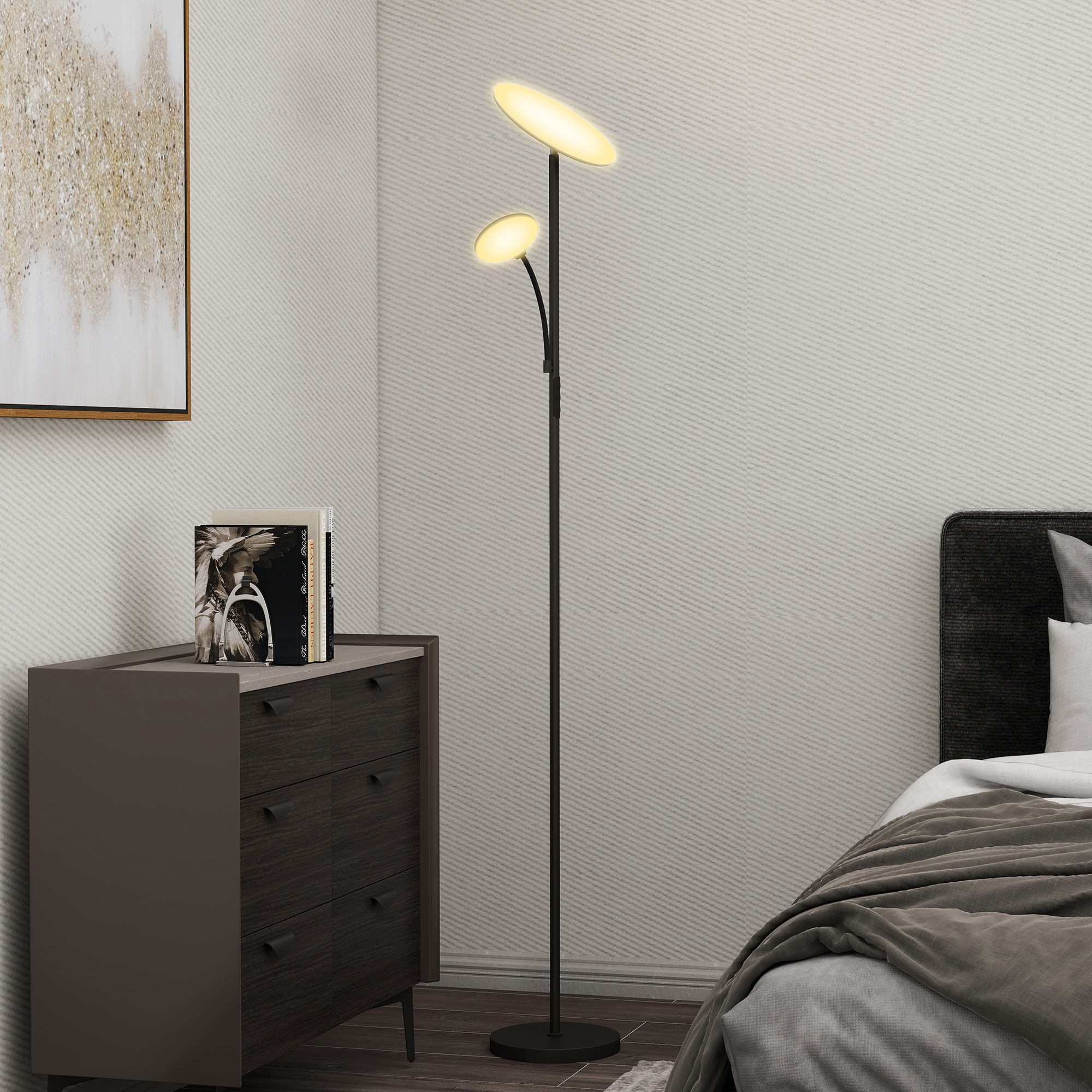 HOMCOM Moderne Stehleuchte mit 2 Lichtpunkten, Einstellbare Beleuchtung in günstig online kaufen