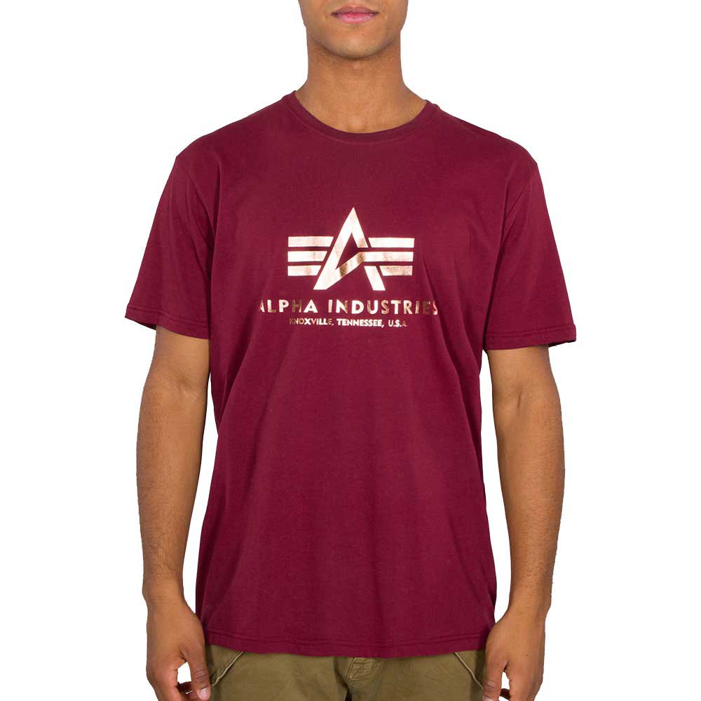 Alpha Industries Basic Foil Print Kurzärmeliges T-shirt XL Burgundy / Gold günstig online kaufen