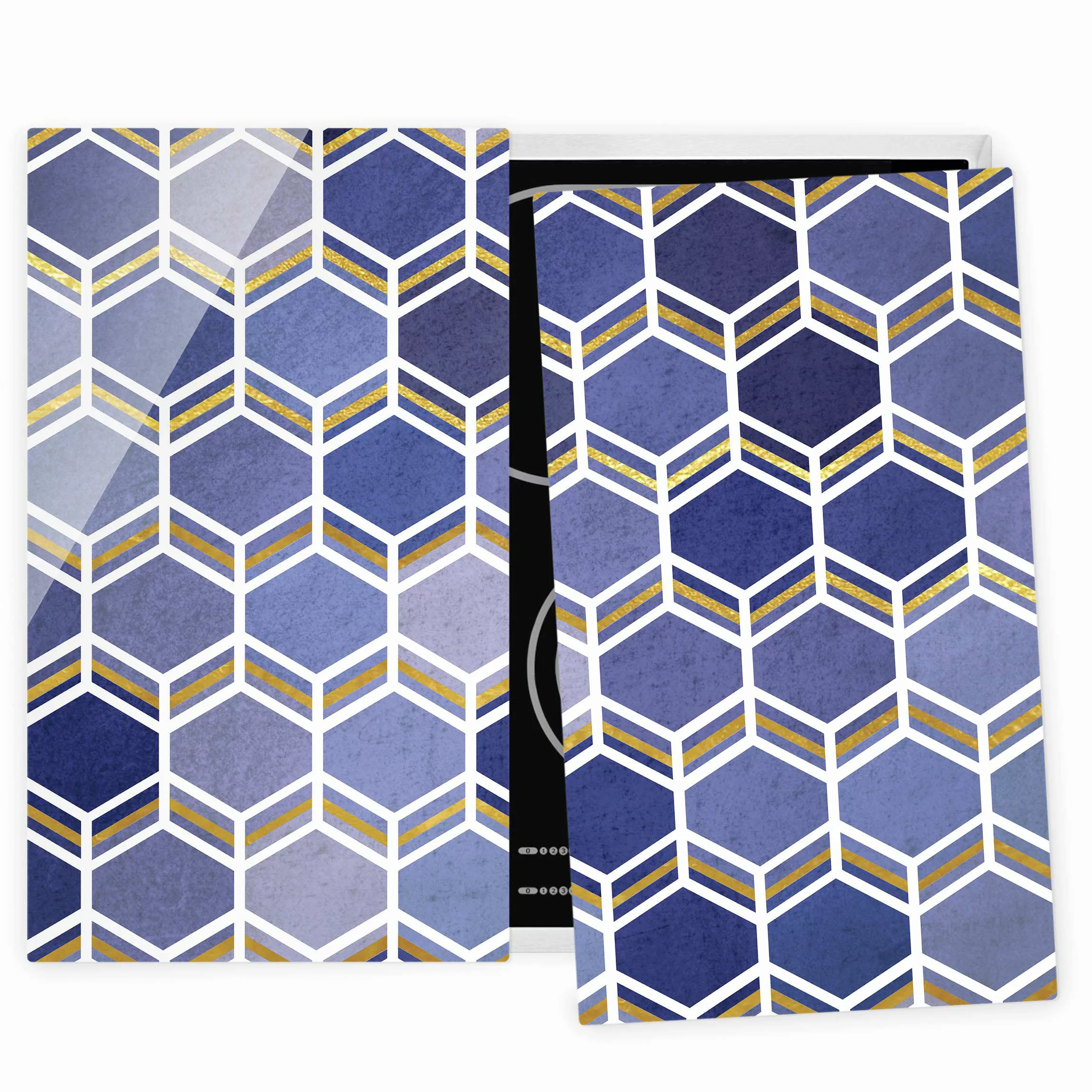 Herdabdeckplatte Hexagonträume Muster in Indigo günstig online kaufen