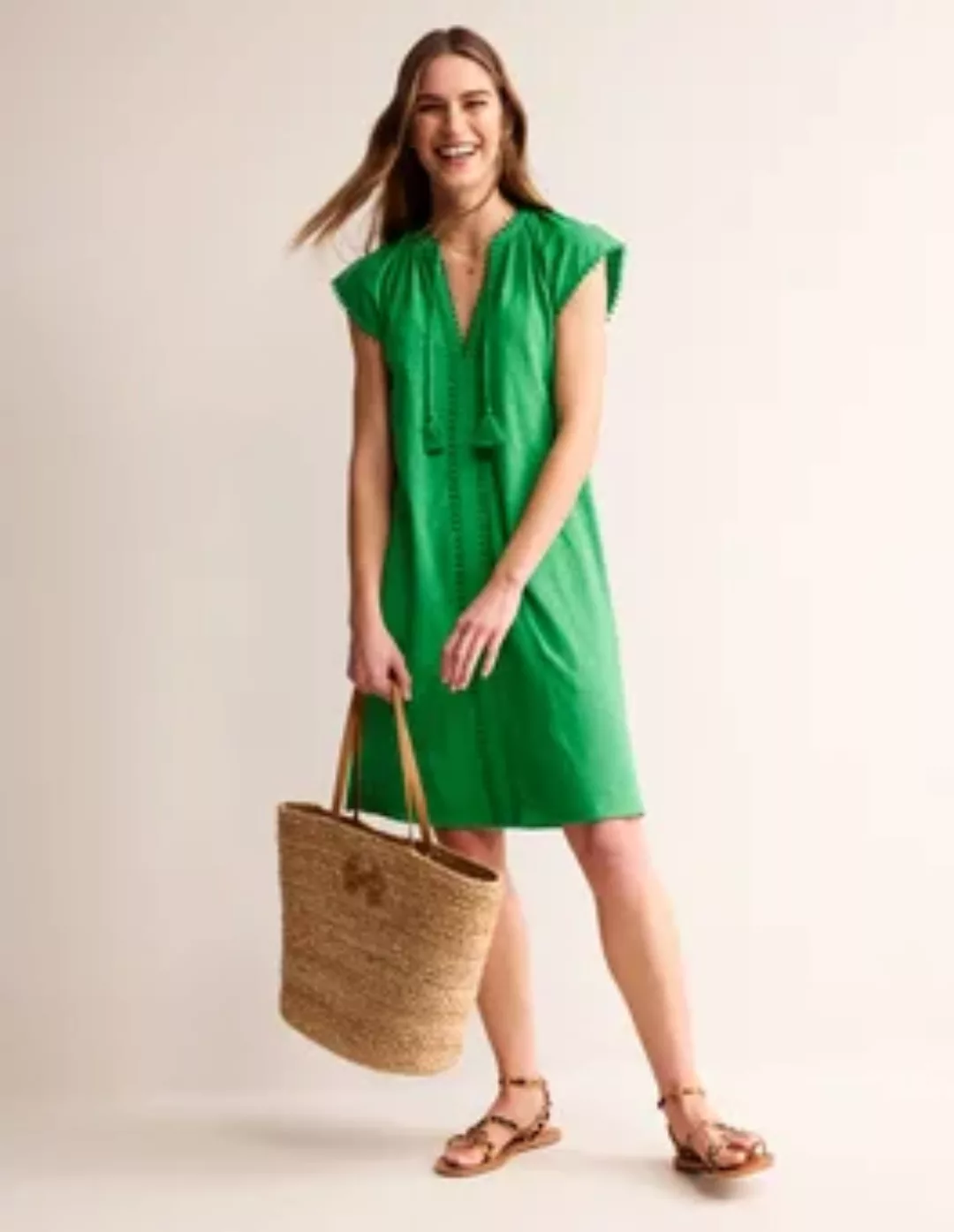 Millie Pom Cotton Dress Damen Boden, Grünes Tamburin günstig online kaufen