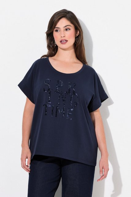 Ulla Popken T-Shirt T-Shirt Pailletten Oversized Rundhals Halbarm günstig online kaufen