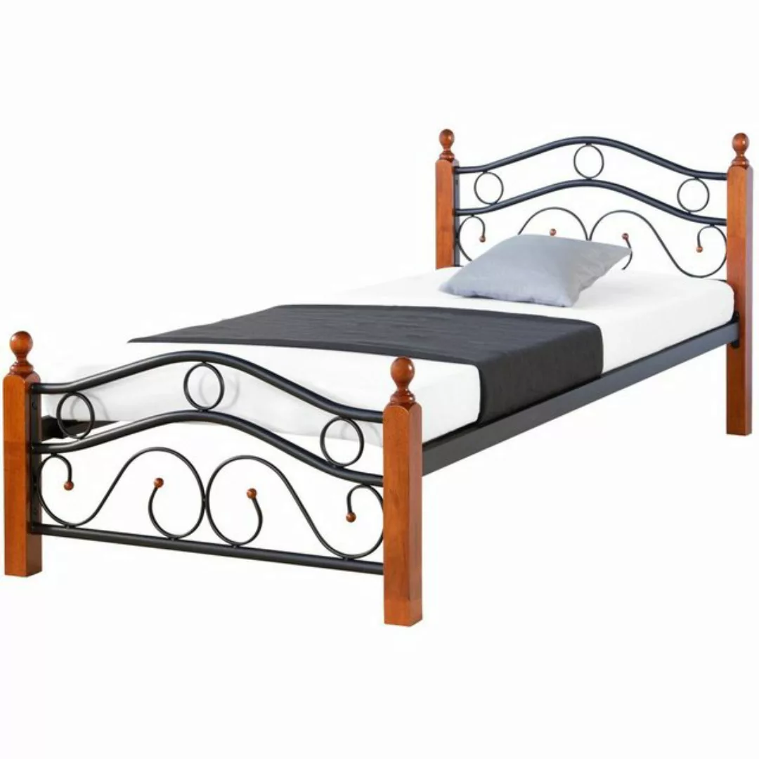 Homestyle4u Metallbett 90x200 Einzelbett Bett mit Kopfteil günstig online kaufen