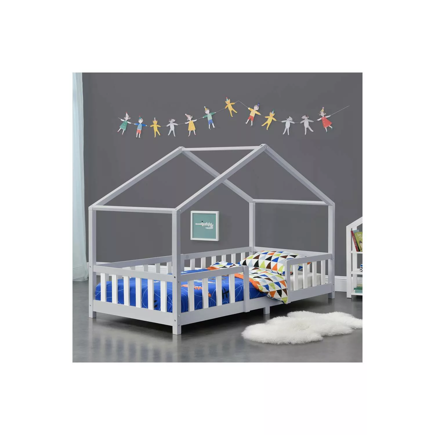 Kinderbett in hellgrau mit weiß THULE-100 Liegefläche 90x200 cm Hausbett mi günstig online kaufen