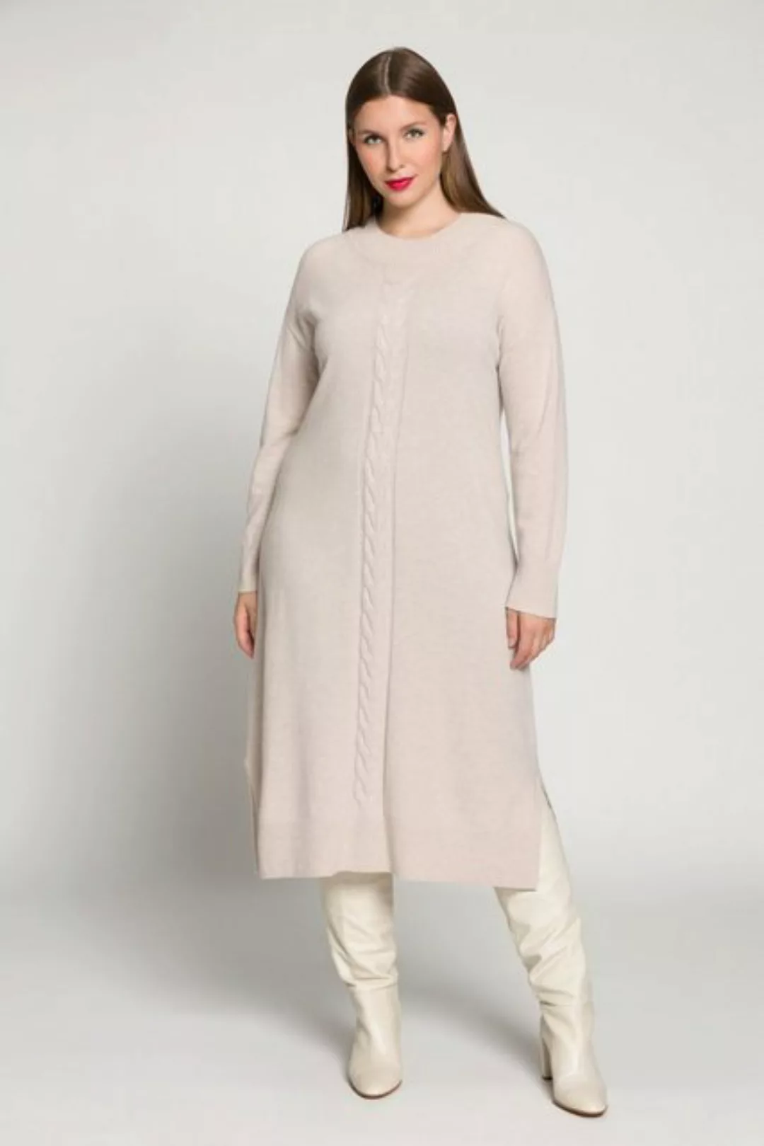 Ulla Popken Sommerkleid Strickkleid Zopfmuster Oversized Stehkragen günstig online kaufen