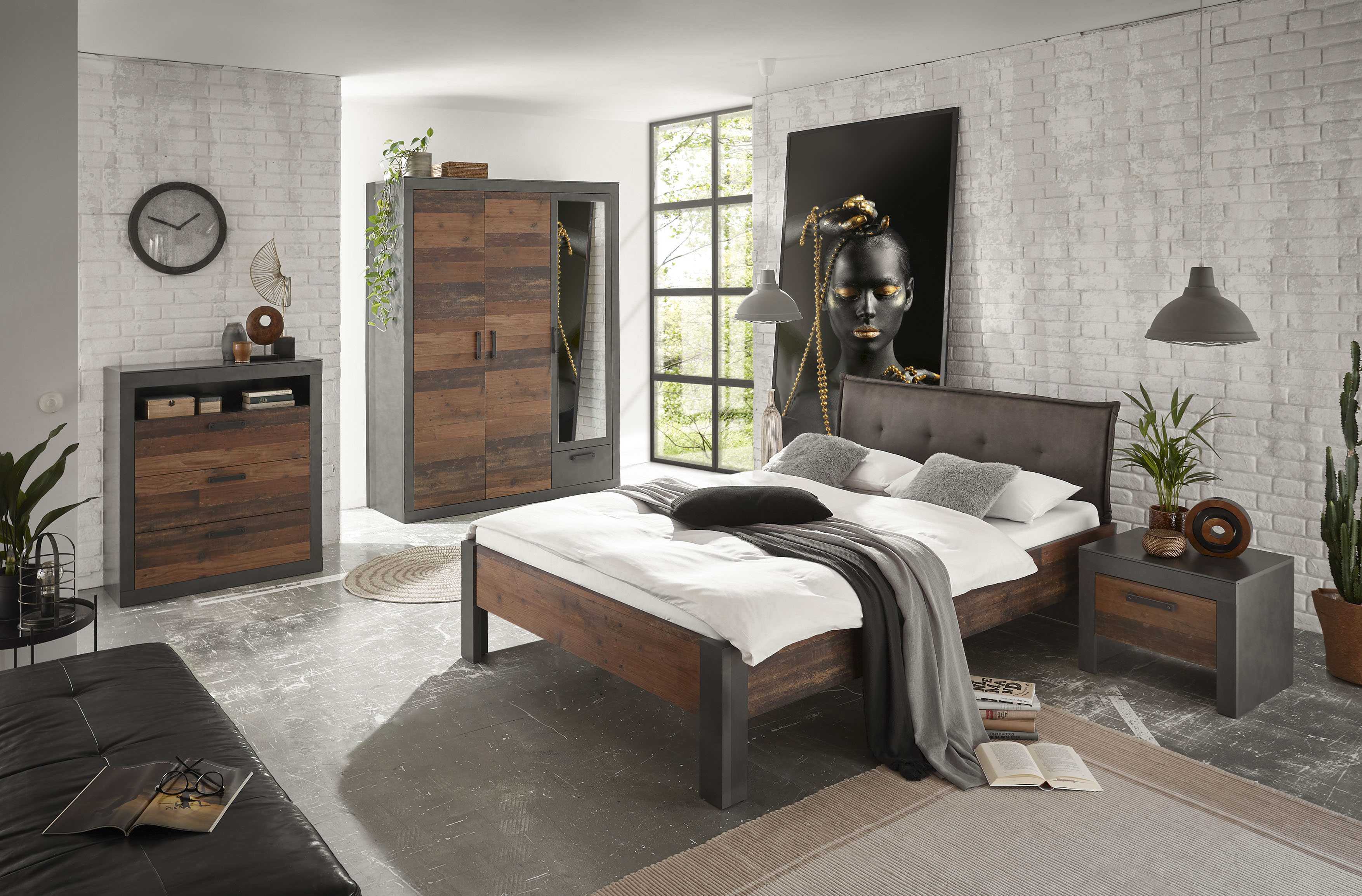Home affaire Schlafzimmer-Set "BROOKLYN", (Set, 4 tlg., mit Polsterkopfteil günstig online kaufen