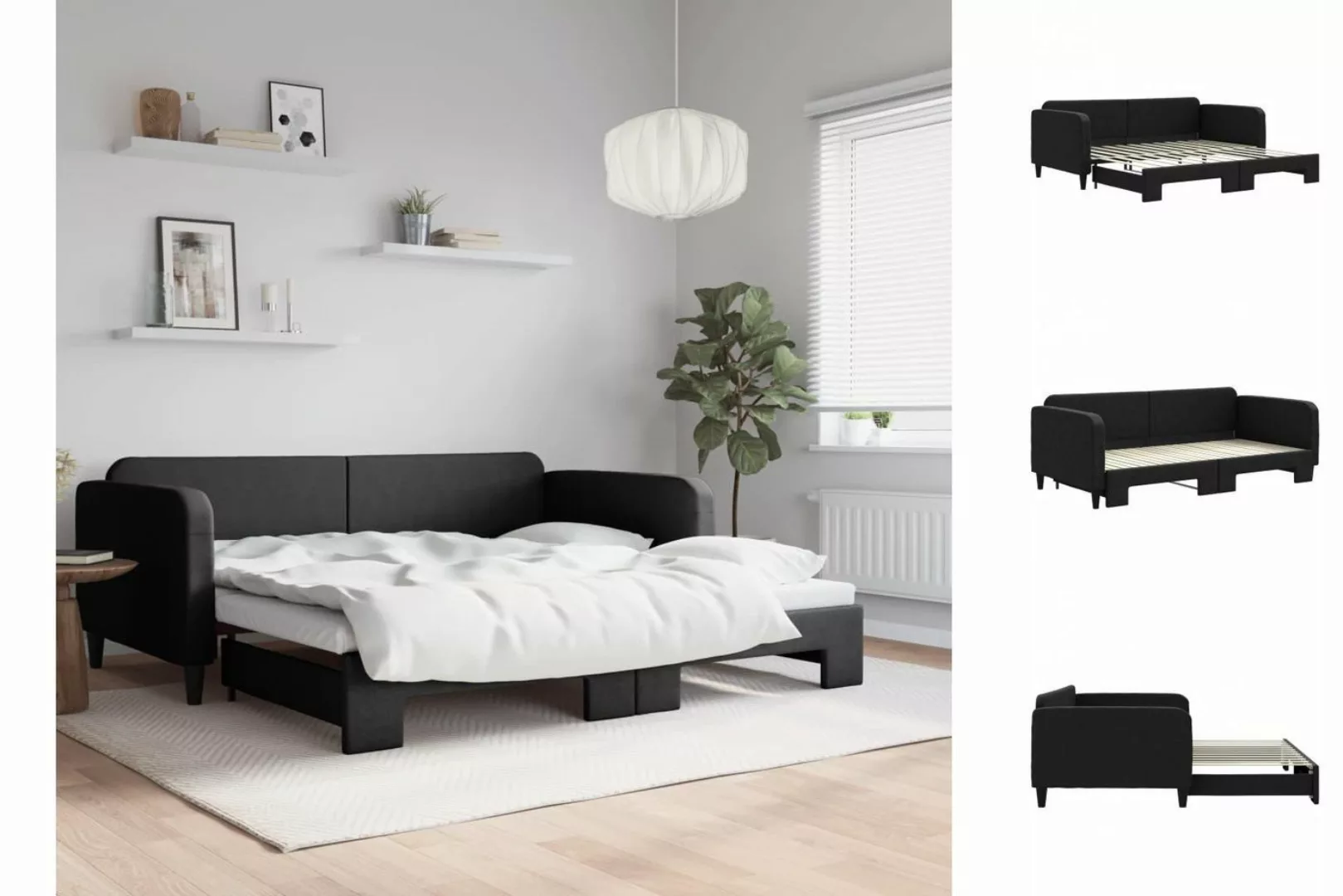 vidaXL Gästebett Gästebett Tagesbett Ausziehbar Schwarz 100x200 cm Stoff Be günstig online kaufen