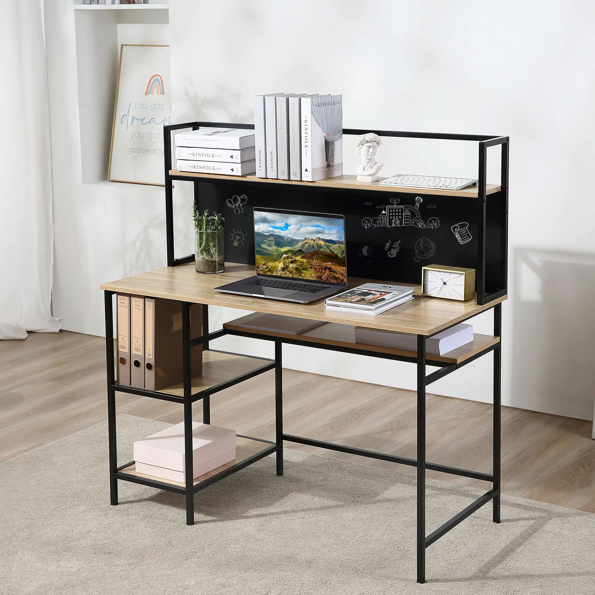 HOMCOM Schreibtisch mit Aufbewahrung Computer Schreibtisch mit 4 Regalen, g günstig online kaufen
