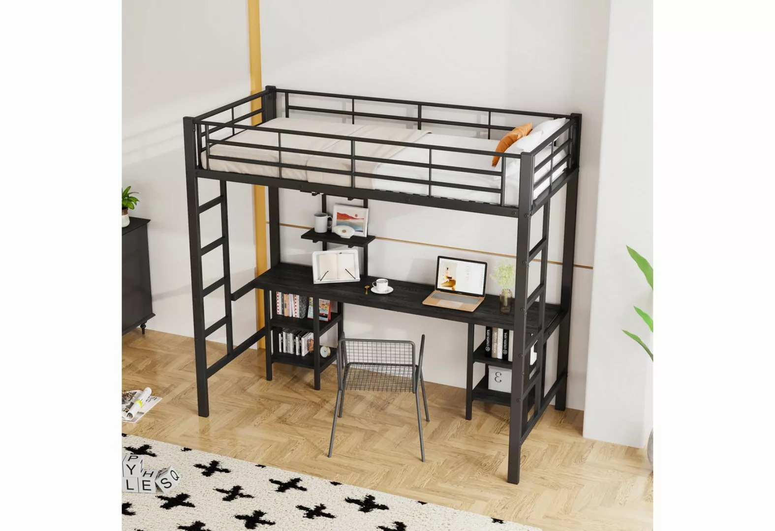 MODFU Etagenbett mit Tisch und Regalen,Kinderbett mit Seitenleiter,mit Fall günstig online kaufen
