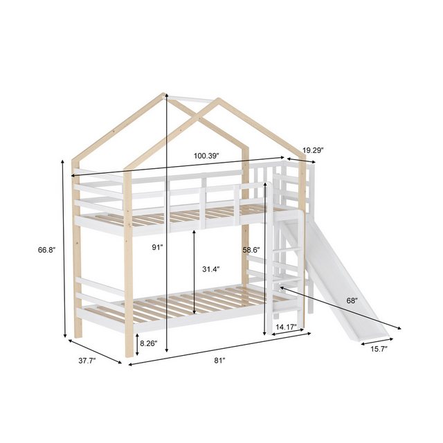 FUROKOY Etagenbett Stockbett Massivholzbett Jugendbett Kinderbett 90x200cm günstig online kaufen