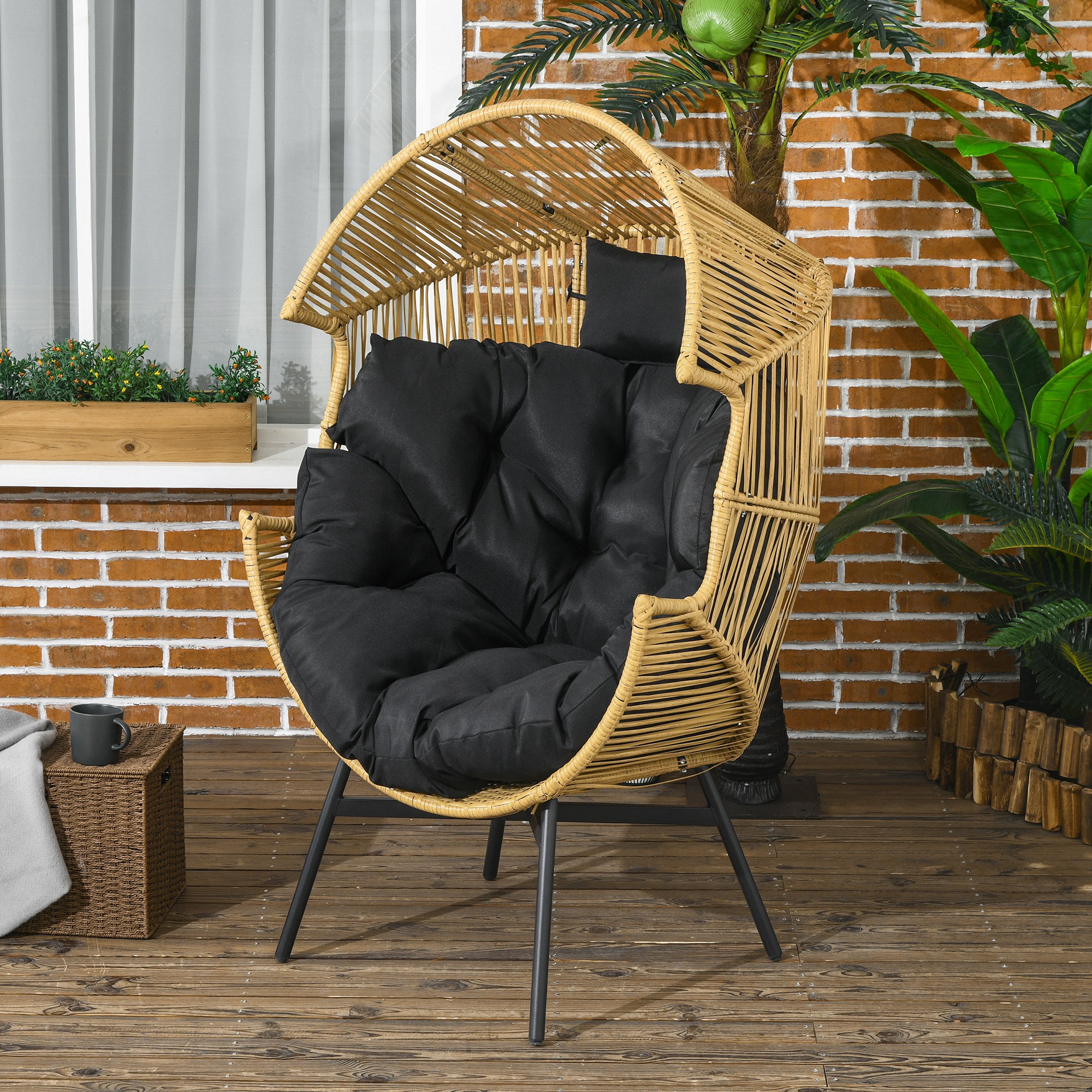 Outsunny Rattan Gartensessel Korbsessel mit dickem Sitzkissen Eiform 120 kg günstig online kaufen