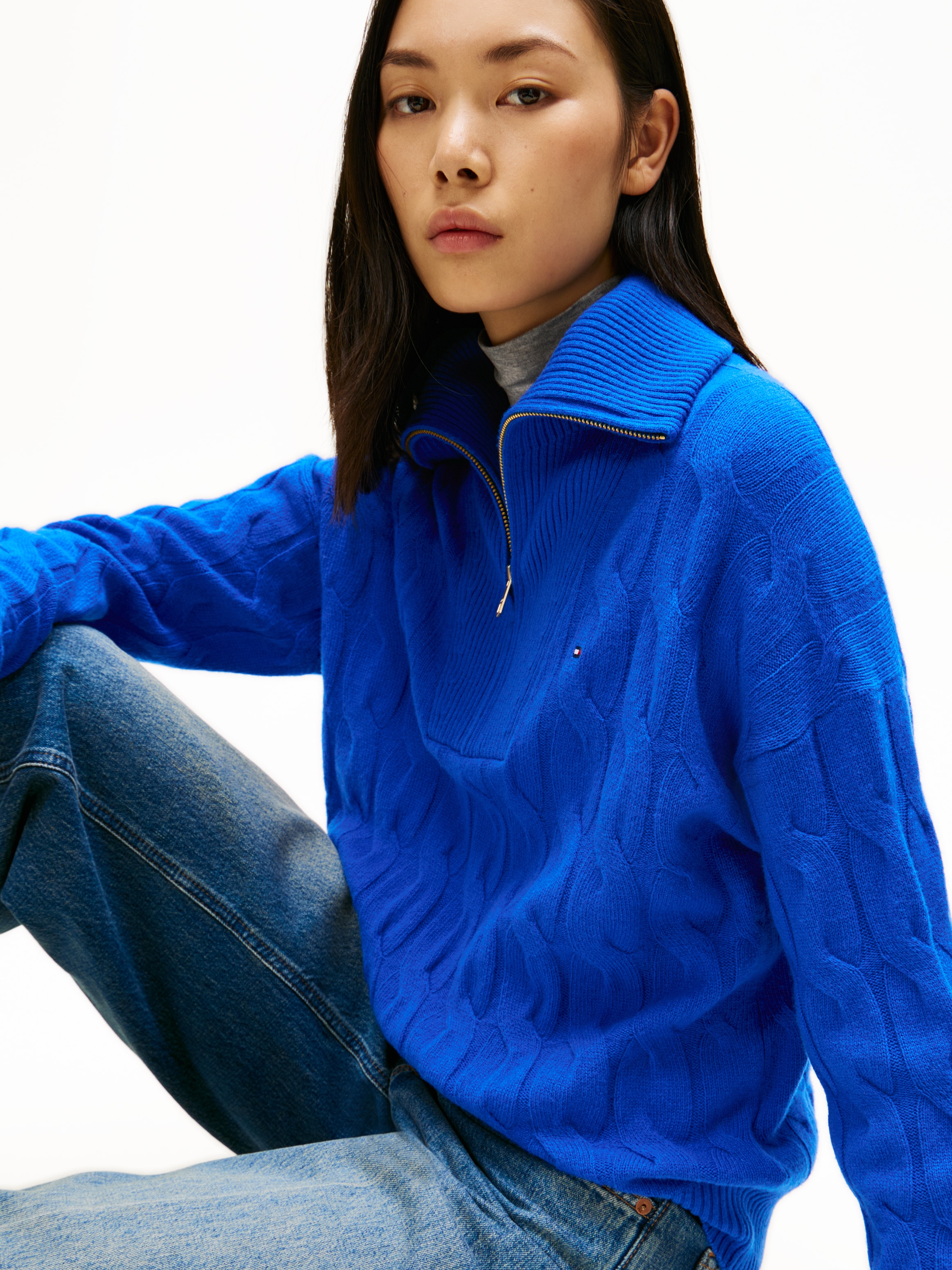 Tommy Hilfiger Troyer "SOFT WOOL CABLE 1/2 ZIP LS SWT", mit Zopfmuster, aus günstig online kaufen