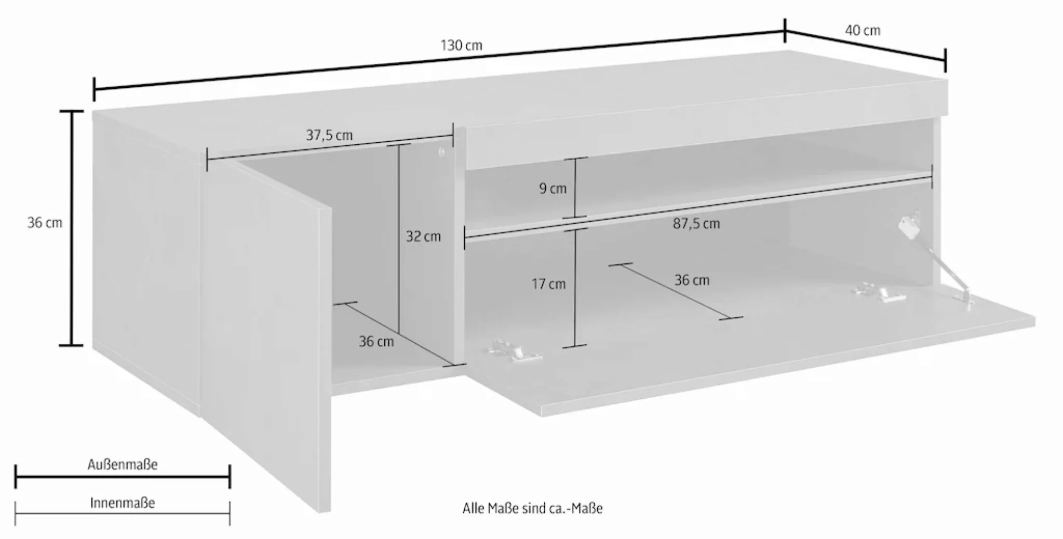 INOSIGN Lowboard, Breite 130 cm, ohne Beleuchtung günstig online kaufen