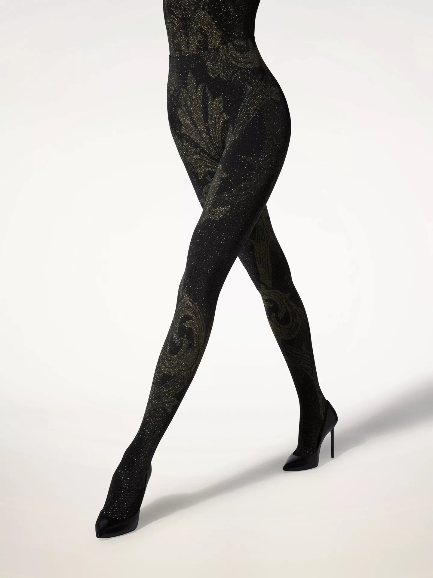 Wolford - Metallic Jacquard Tights, Frau, black/gold, Größe: M günstig online kaufen