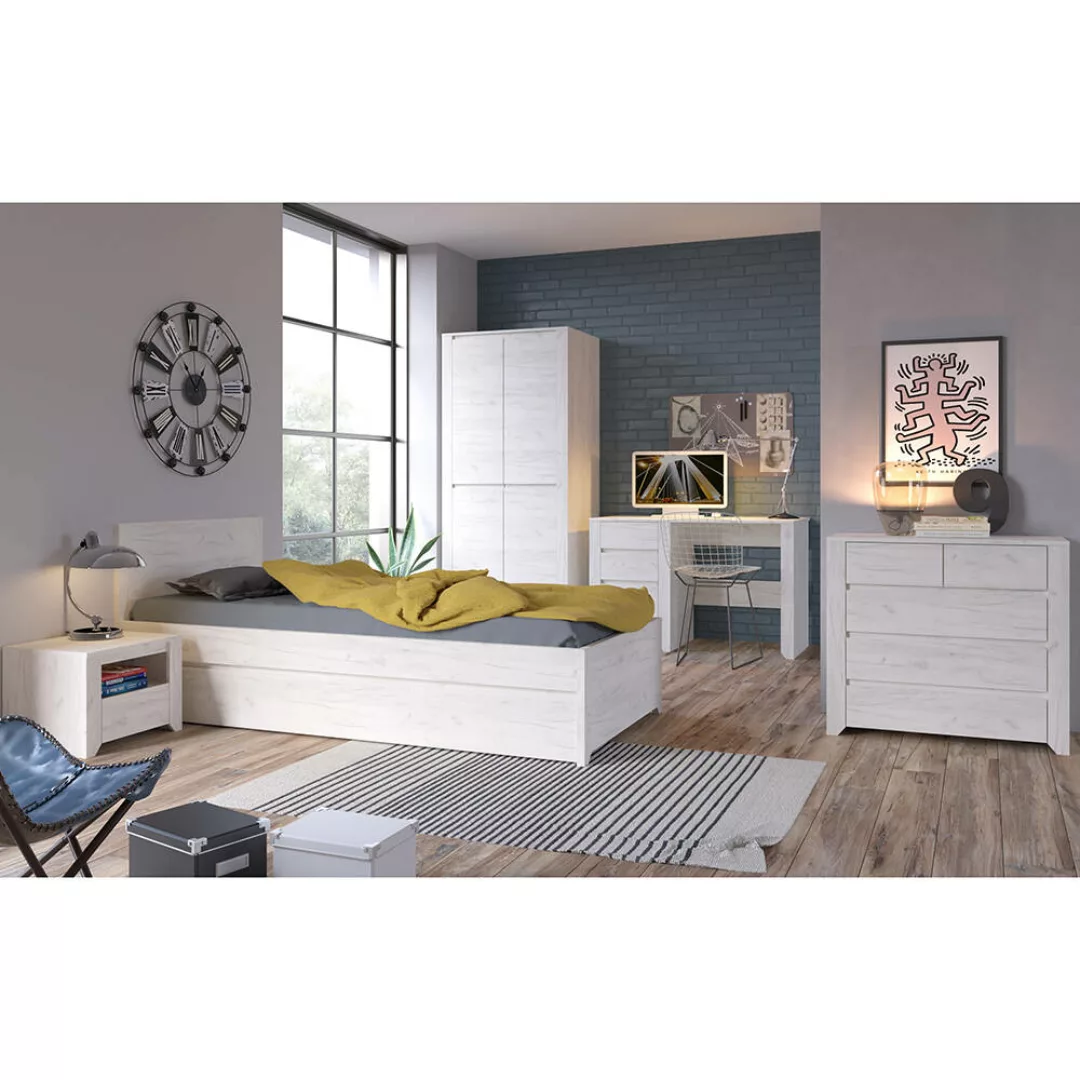 Jugendzimmer Set 5-teilig AMANTEA-129 mit Bett 90x200 in weiß Eiche günstig online kaufen
