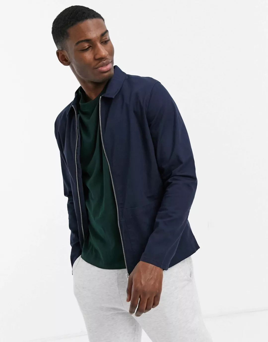 New Look – Jacke mit durchgehendem Reißverschluss in Marineblau günstig online kaufen