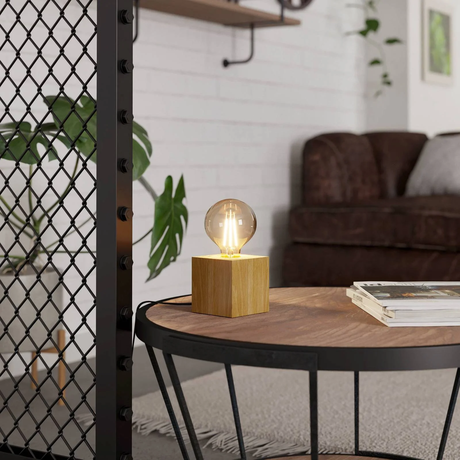 Tischleuchte Prestwick 2 mit Holzwürfel, natur günstig online kaufen