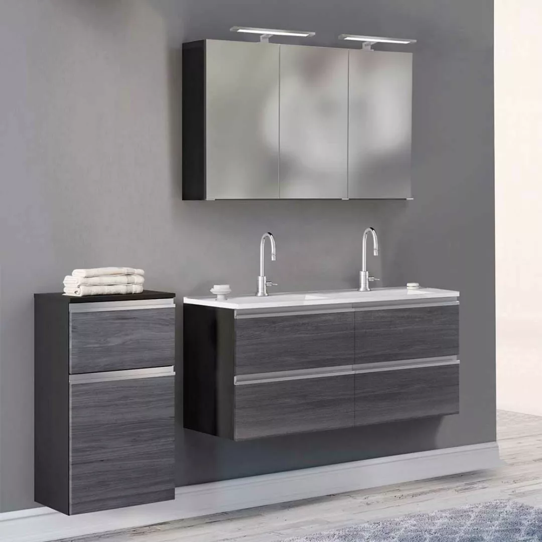Badezimmer Set in Eiche Grau Optik Doppelwaschtisch (dreiteilig) günstig online kaufen