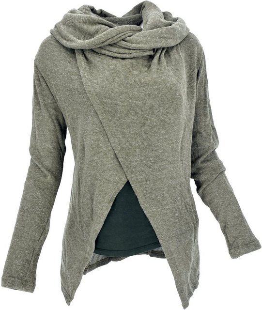 Guru-Shop Langjacke Wickel-Strickjacke mit weiter Schalkapuze -.. günstig online kaufen