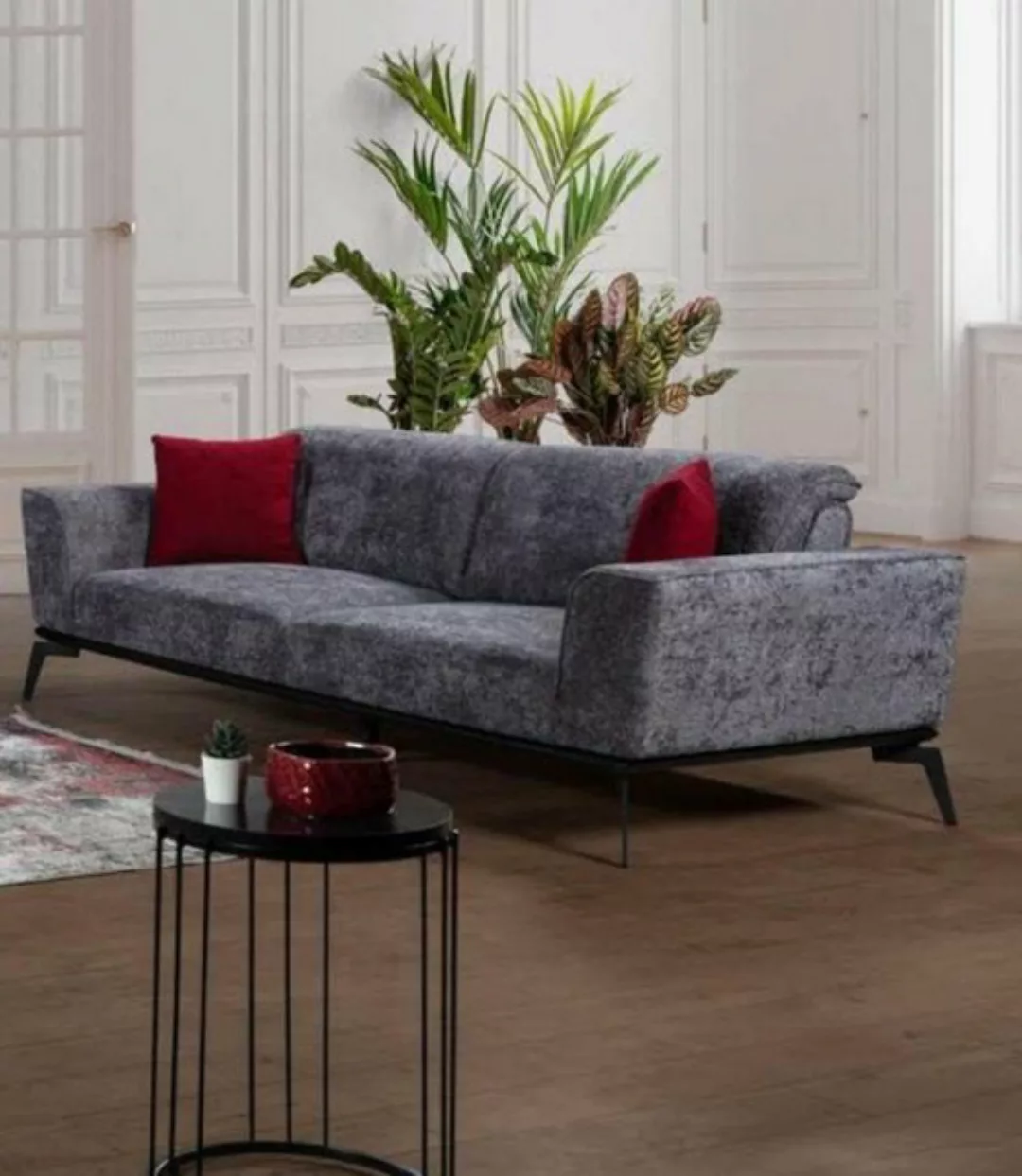 JVmoebel Sofa Grauer 3-Sitzer Sofas Sitz Stoff Textil Wohnzimmer Möbel Couc günstig online kaufen