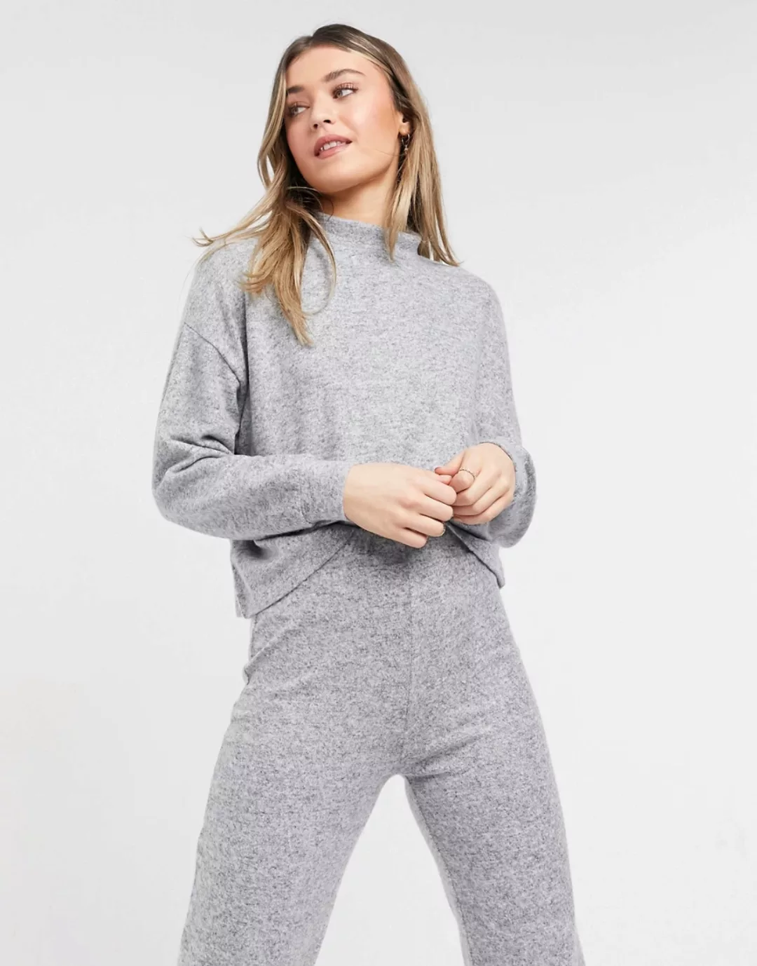 New Look – Grauer Pullover mit Stehkragen, Kombiteil günstig online kaufen