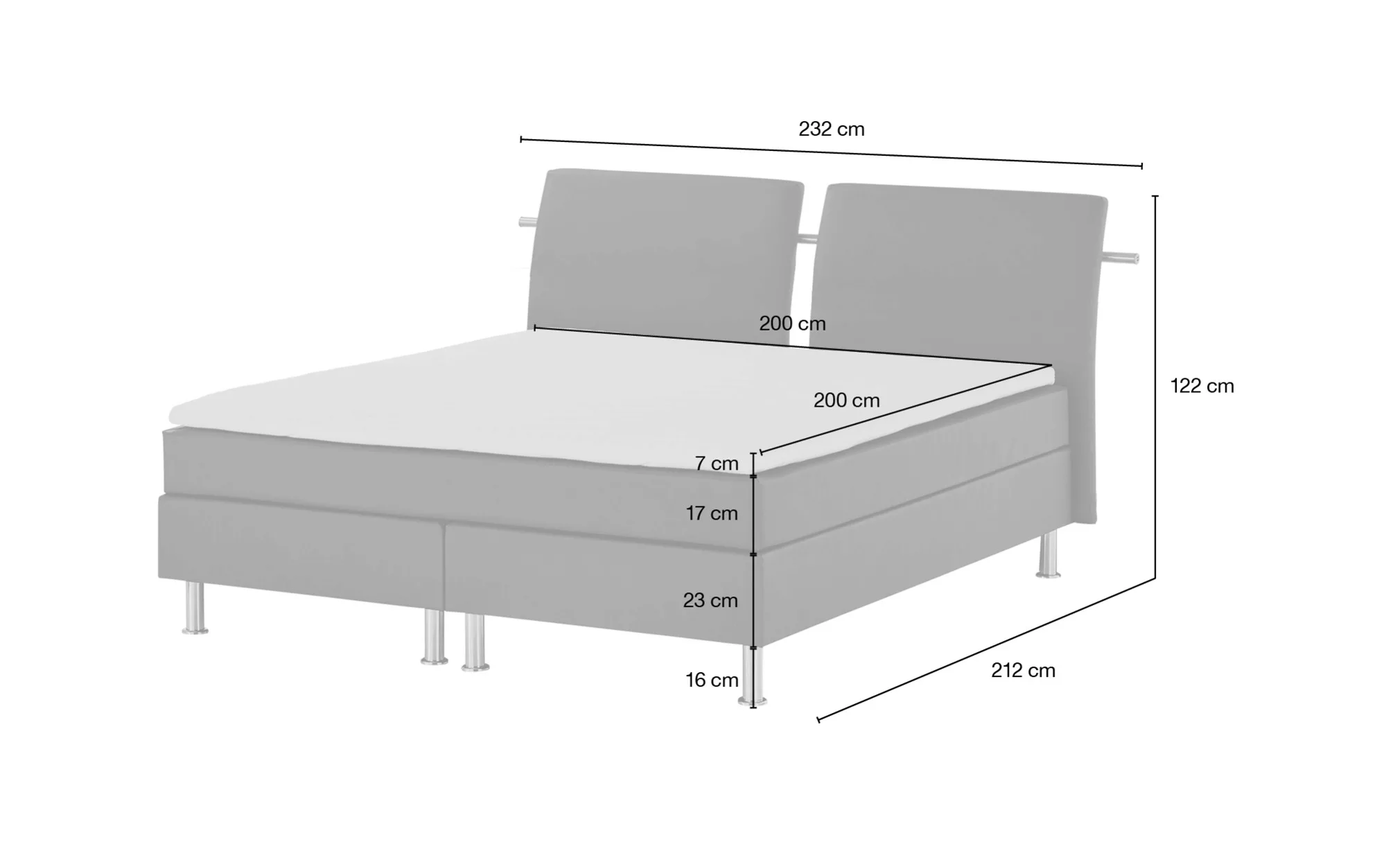 Boxspringbett  Krom ¦ schwarz ¦ Maße (cm): B: 232 H: 122 Betten > Boxspring günstig online kaufen