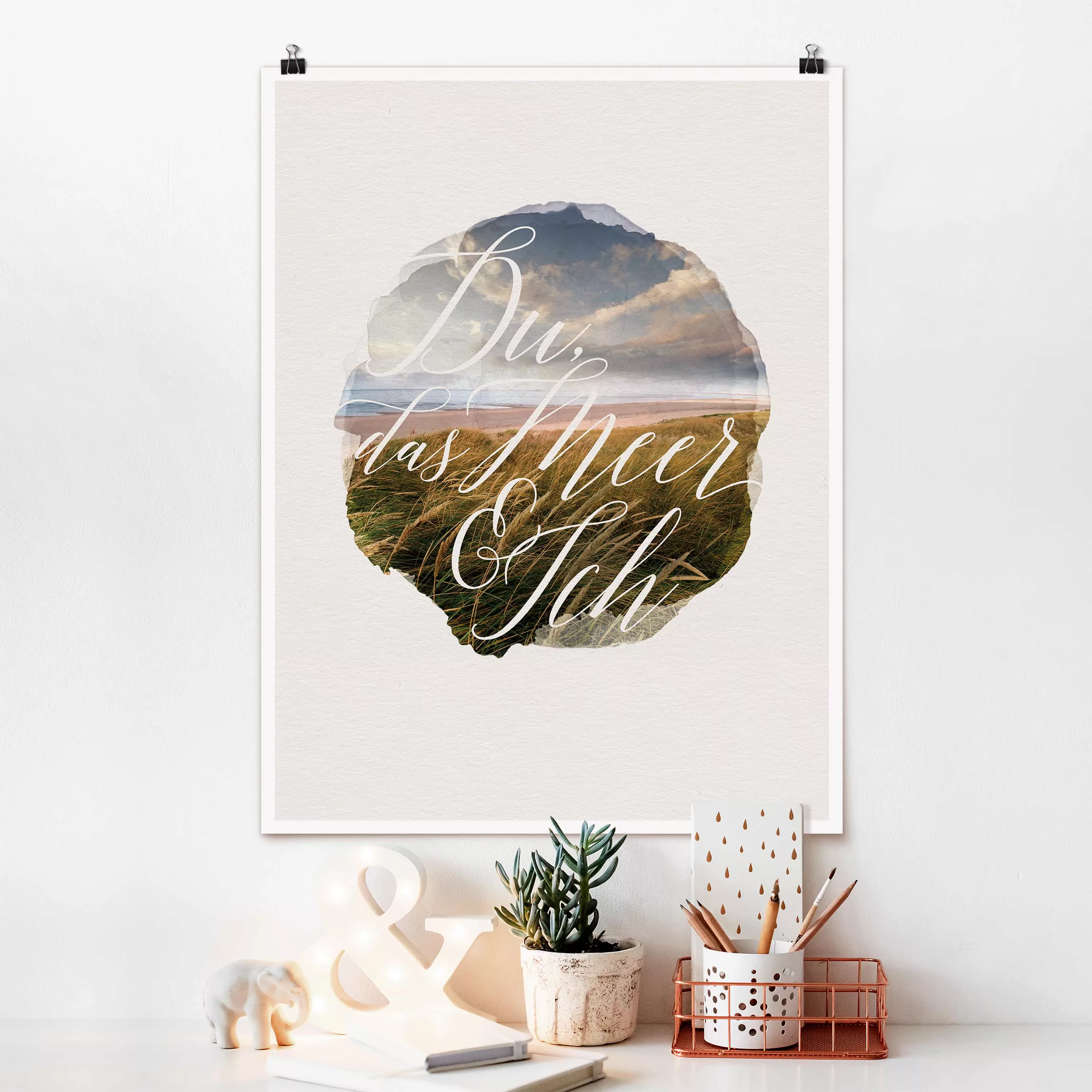 Poster Strand - Hochformat Wasserfarben - Du, das Meer & Ich günstig online kaufen