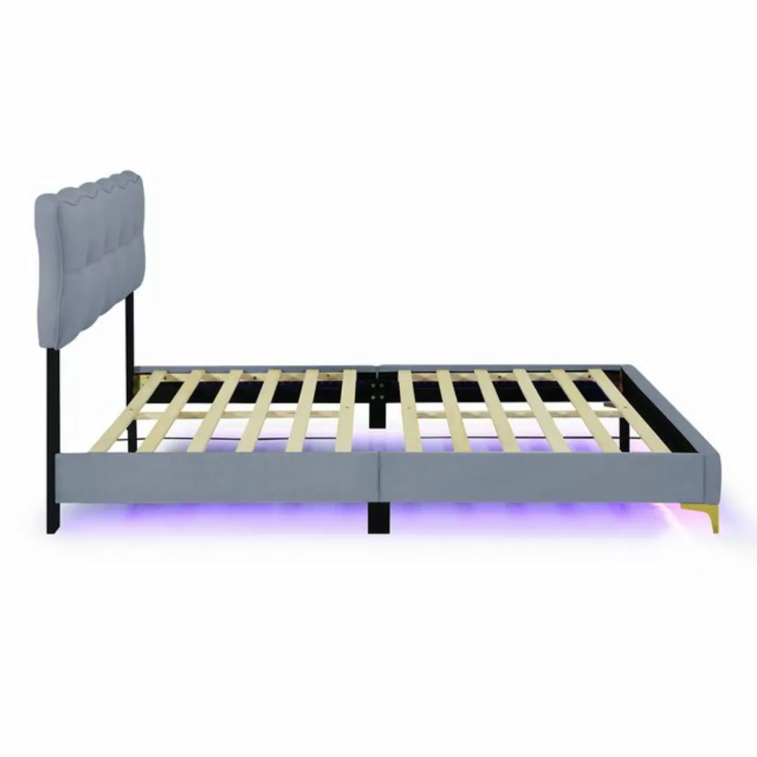 MODFU Polsterbett mit LED-Leuchten mit Rückenlehne, Samtstoff hohe Metallfü günstig online kaufen