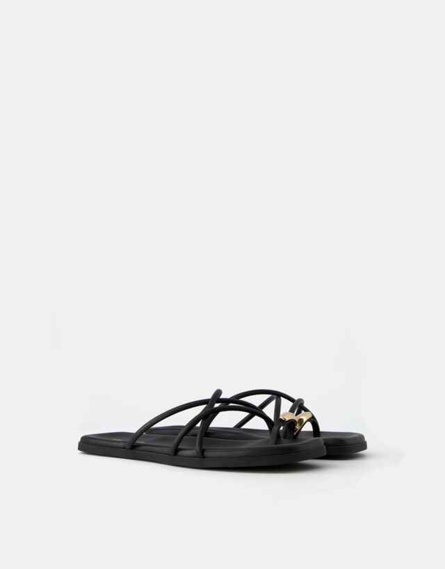 Bershka Flache Sandalen Mit Riemchen Und Ring Damen 35 Schwarz günstig online kaufen