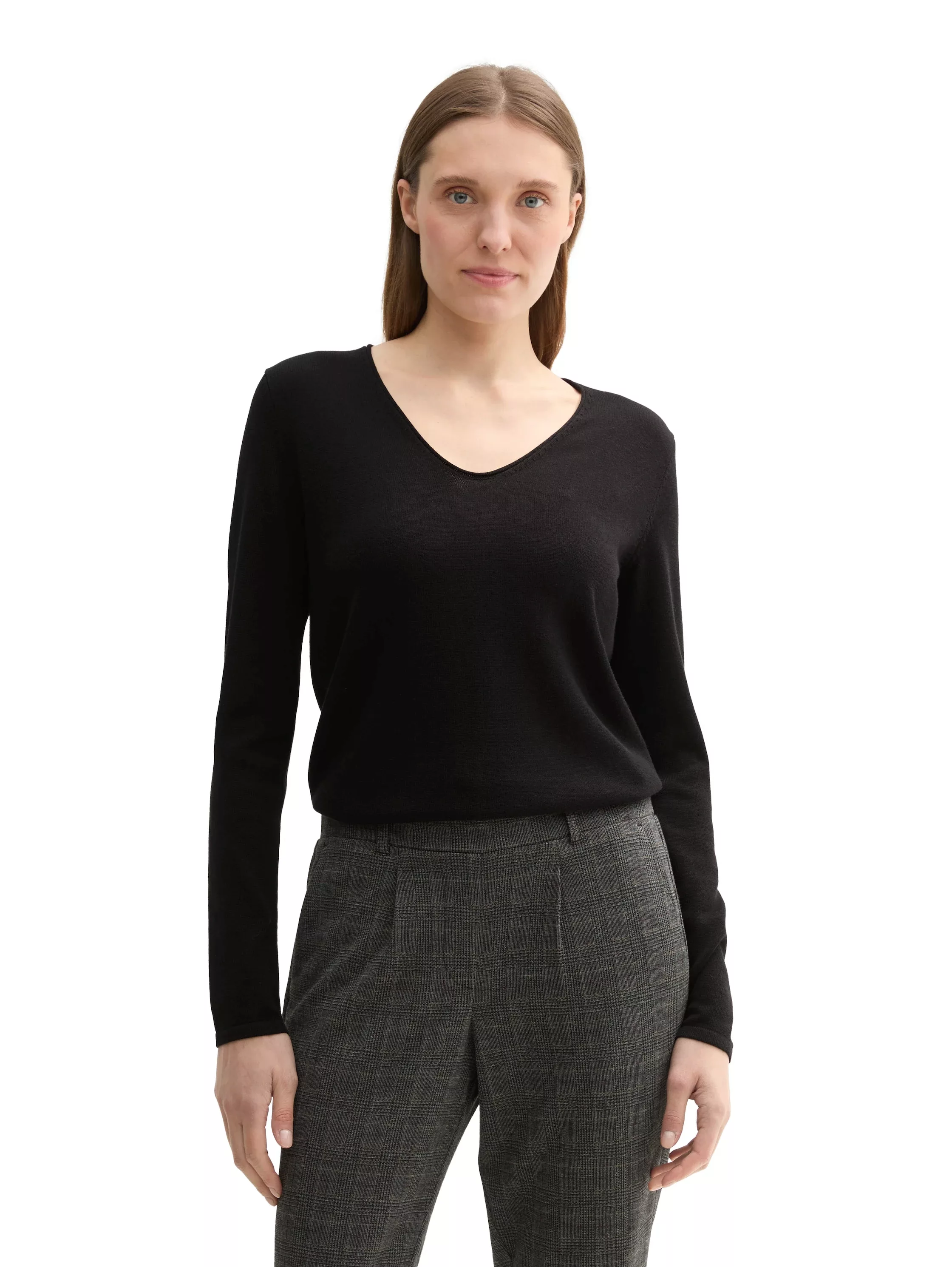 TOM TAILOR Strickpullover Pullover Strickpullover tiefer V-Neck (1-tlg) günstig online kaufen