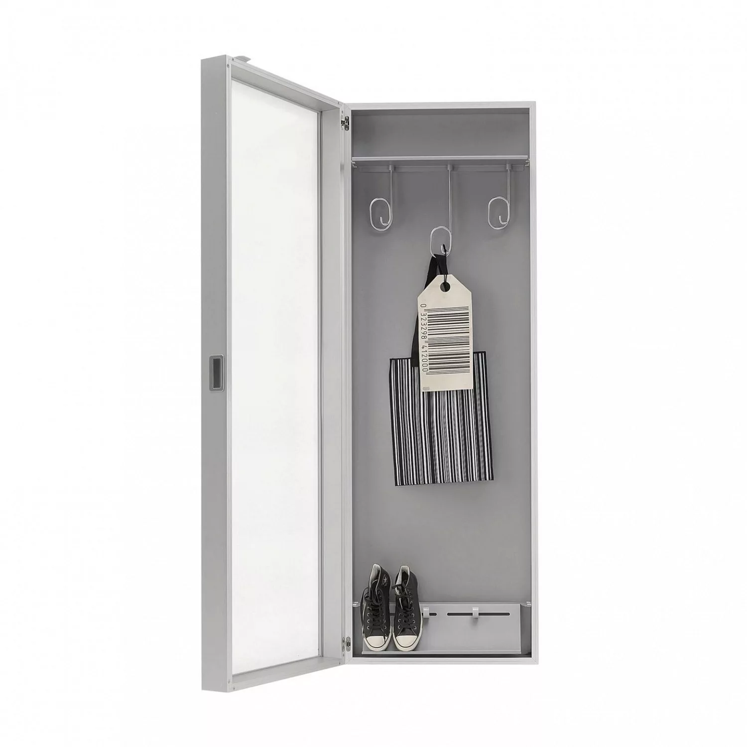 Kristalia - Coat Box Wand-Garderobe - aluminium/Spiegel/3 Kleiderhaken, 1 S günstig online kaufen