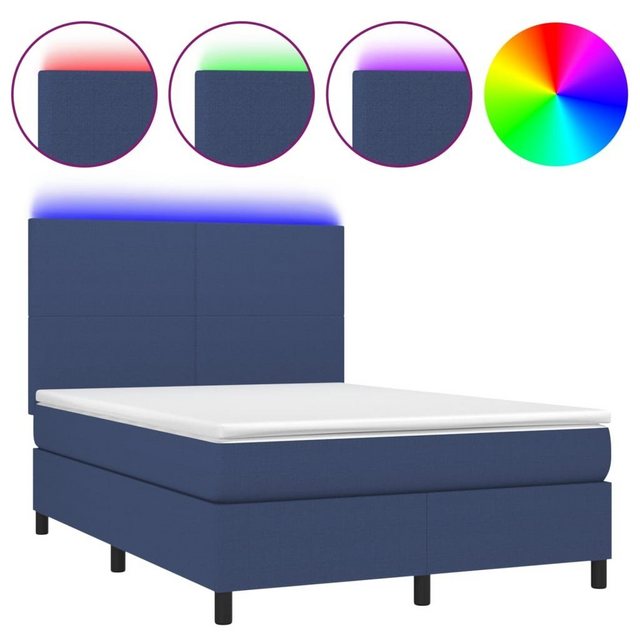 vidaXL Bettgestell Boxspringbett mit Matratze LED Blau 140x190 cm Stoff Bet günstig online kaufen