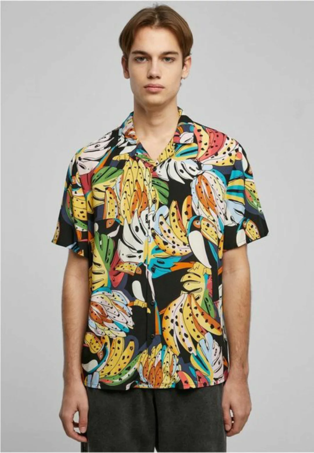 URBAN CLASSICS Langarmhemd Urban Classics Herren Viscose AOP Resort Shirt ( günstig online kaufen