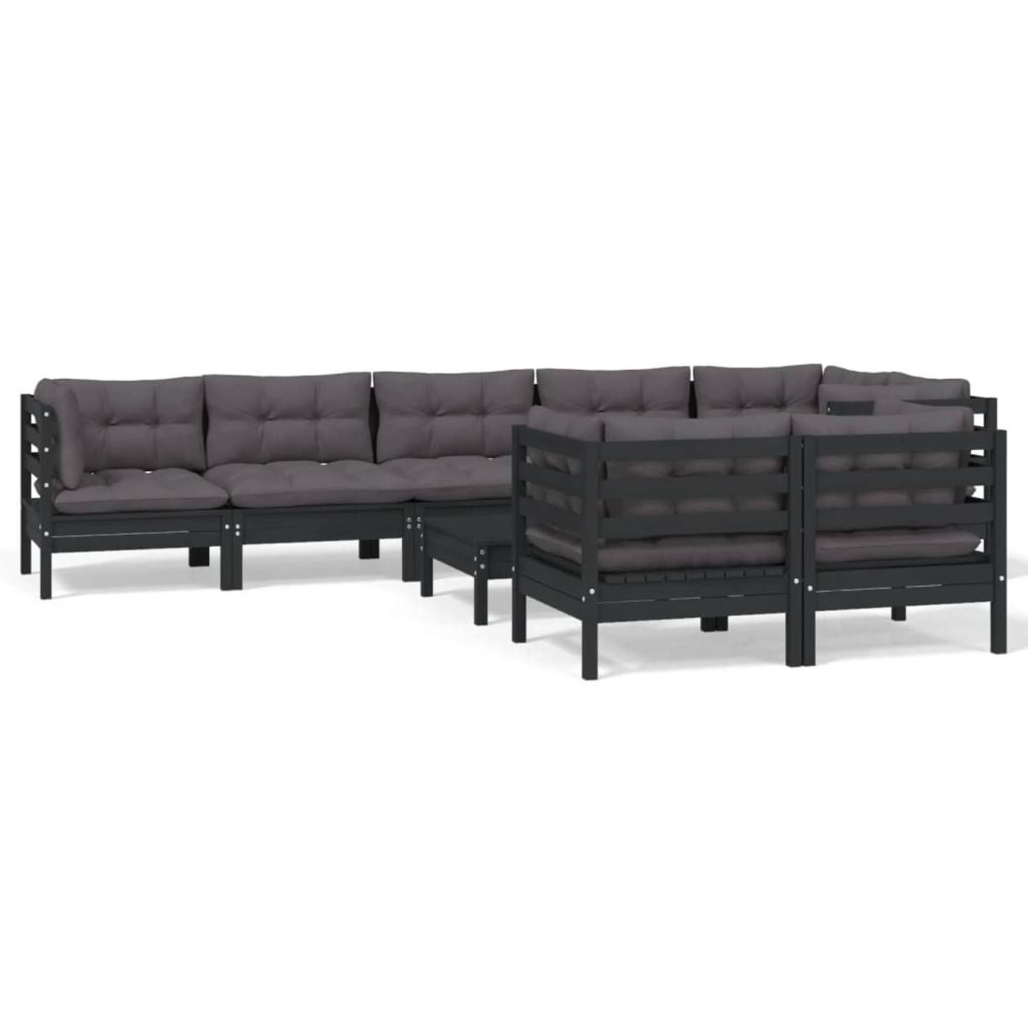 9-tlg. Garten-lounge-set Mit Kissen Schwarz Massivholz Kiefer günstig online kaufen