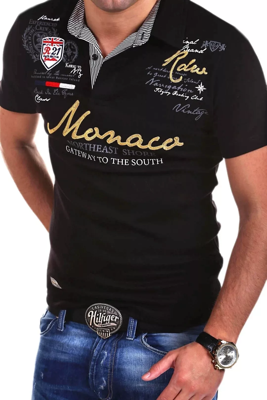 behype Poloshirt "MONACO", mit sportiven Patches & Prints günstig online kaufen