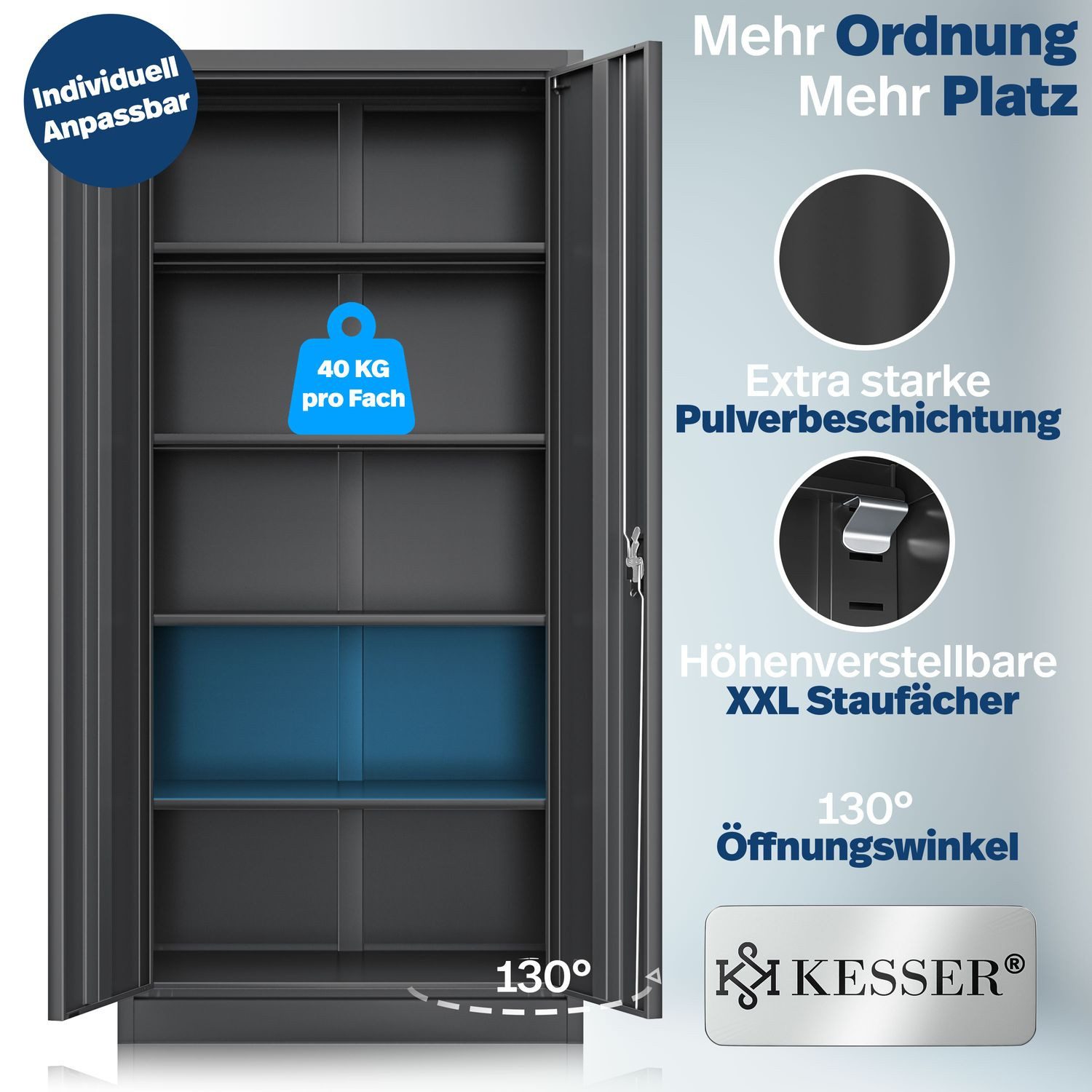 KESSER Aktenschrank Büroschrank aus Stahl 180x60x40 günstig online kaufen