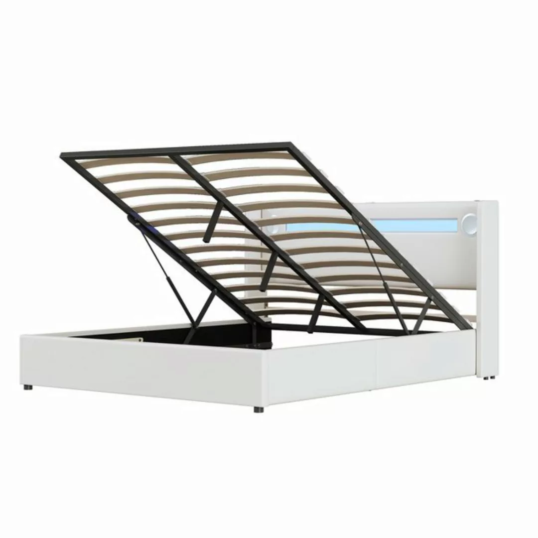 Rutaqian Polsterbett Doppelbett Stauraumbett Jugendbett Gästebett mit LED-L günstig online kaufen