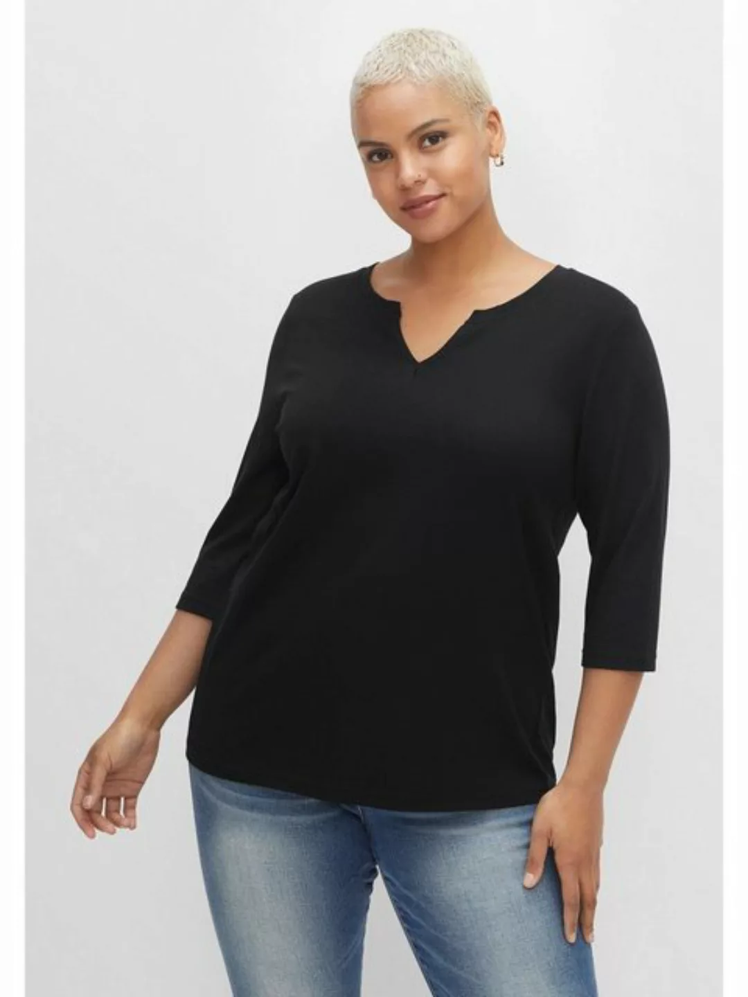 Sheego 3/4-Arm-Shirt Große Größen aus trageangenehmem Baumwoll-Modal-Mix günstig online kaufen