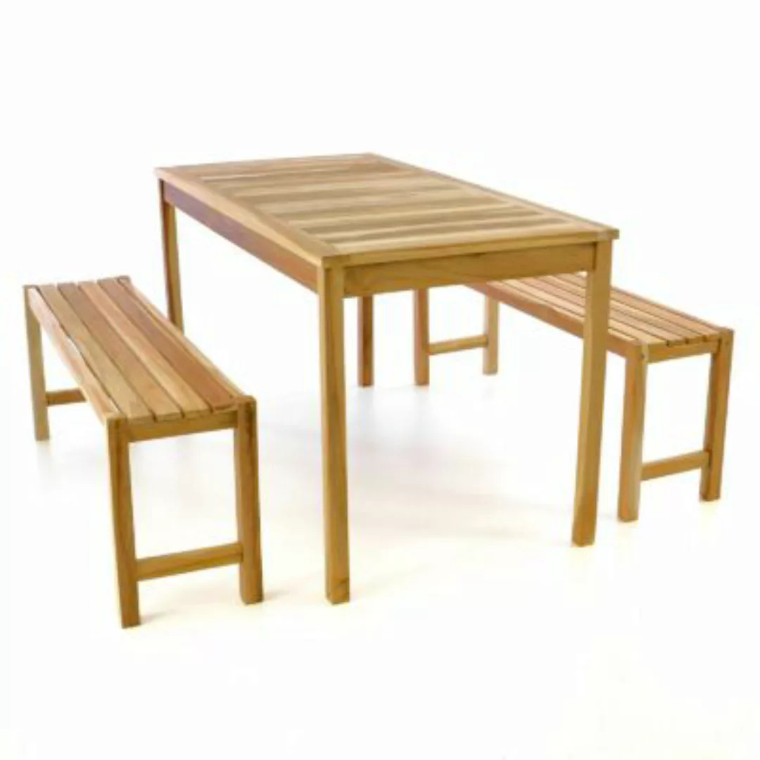 VCM Gartenmöbelset Picknickset Sitzgruppe natur Teakholz Bank Tisch 135cm b günstig online kaufen