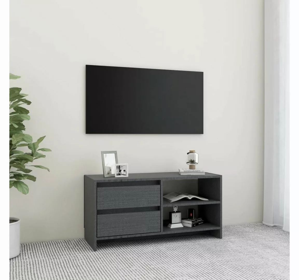 furnicato TV-Schrank Grau 80x31x39 cm Massivholz Kiefer günstig online kaufen