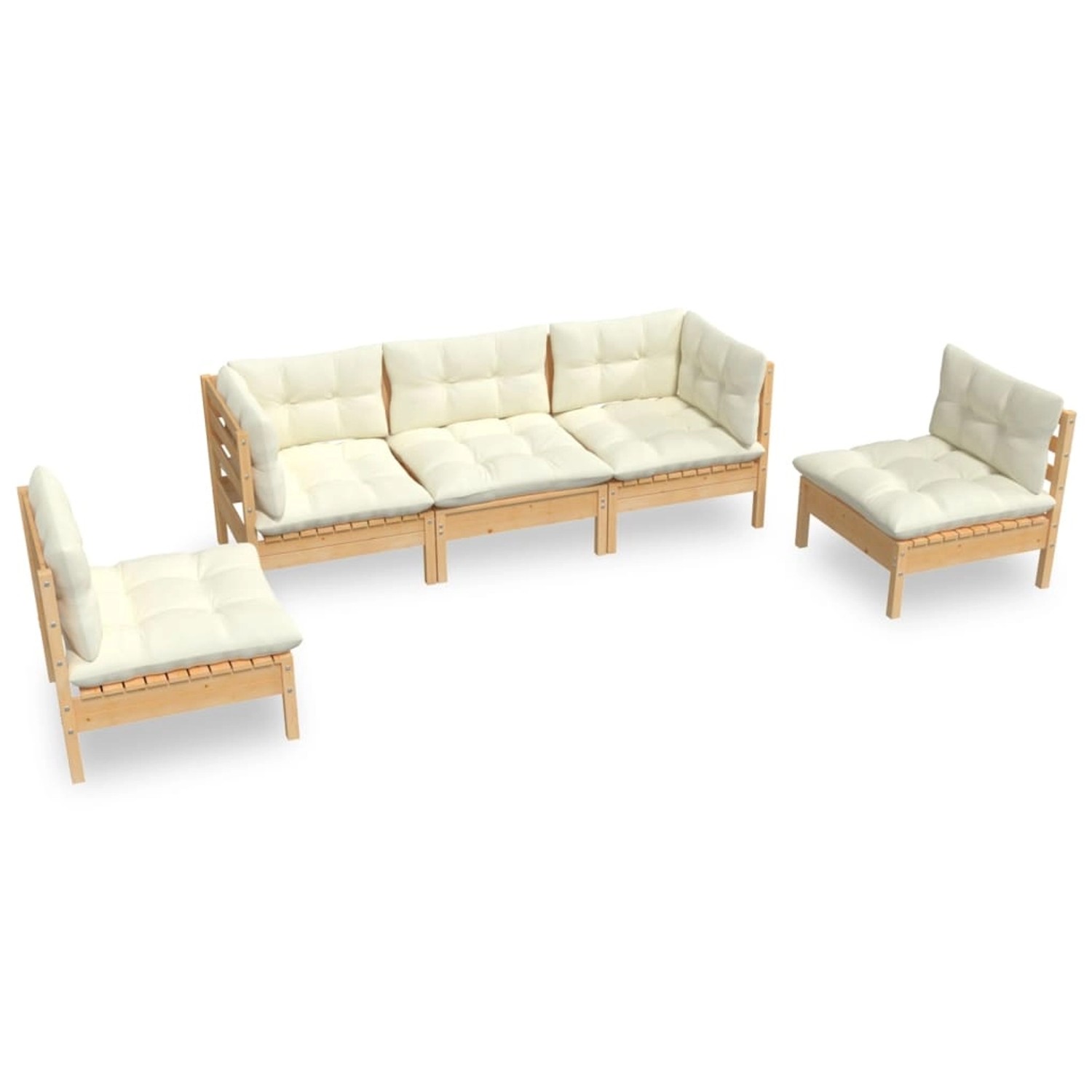 5-tlg. Garten-lounge-set Mit Creme Kissen Massivholz Kiefer günstig online kaufen