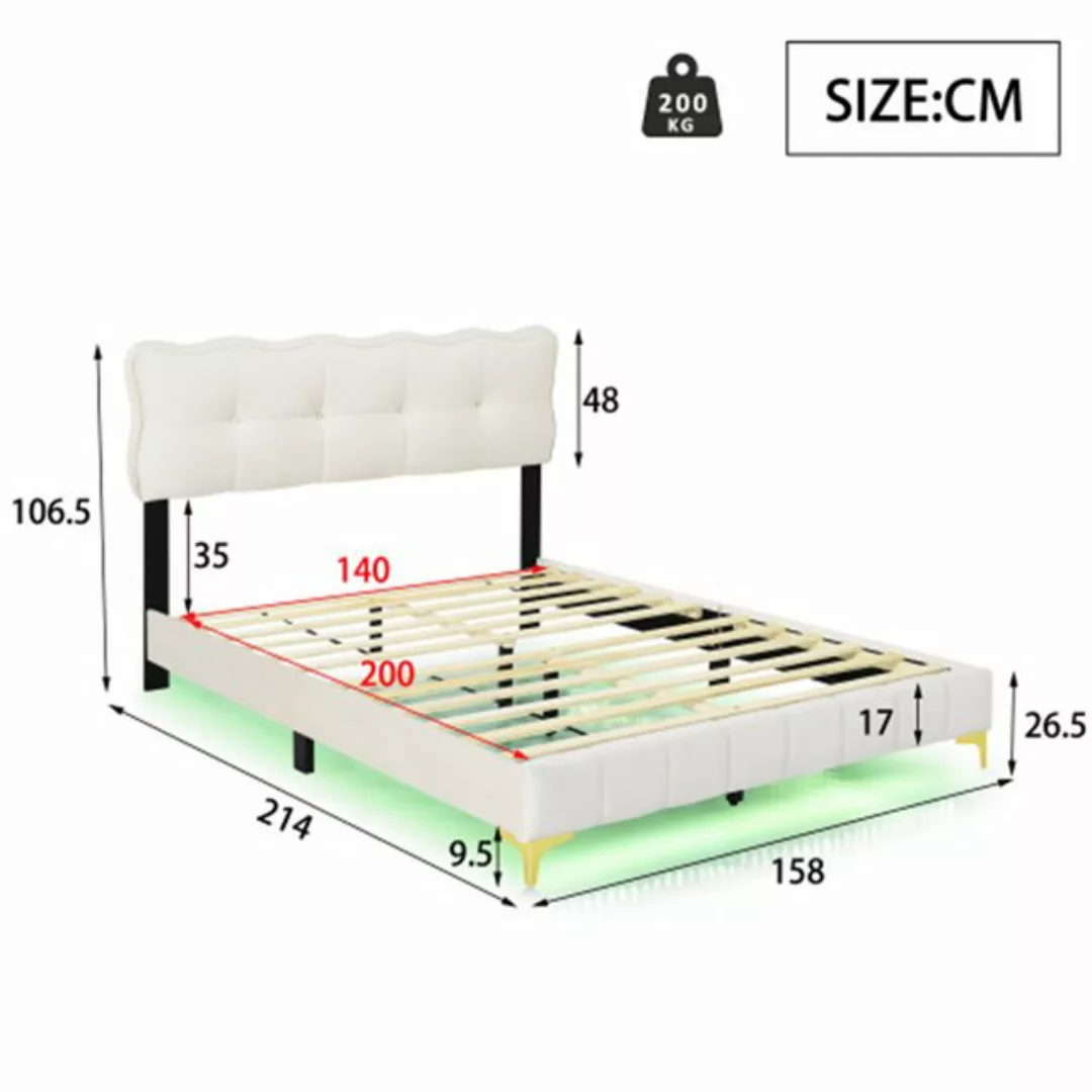 XDeer Polsterbett Polsterbett 140 x 200 cm, Jugendbett, Doppelbett mit LED- günstig online kaufen