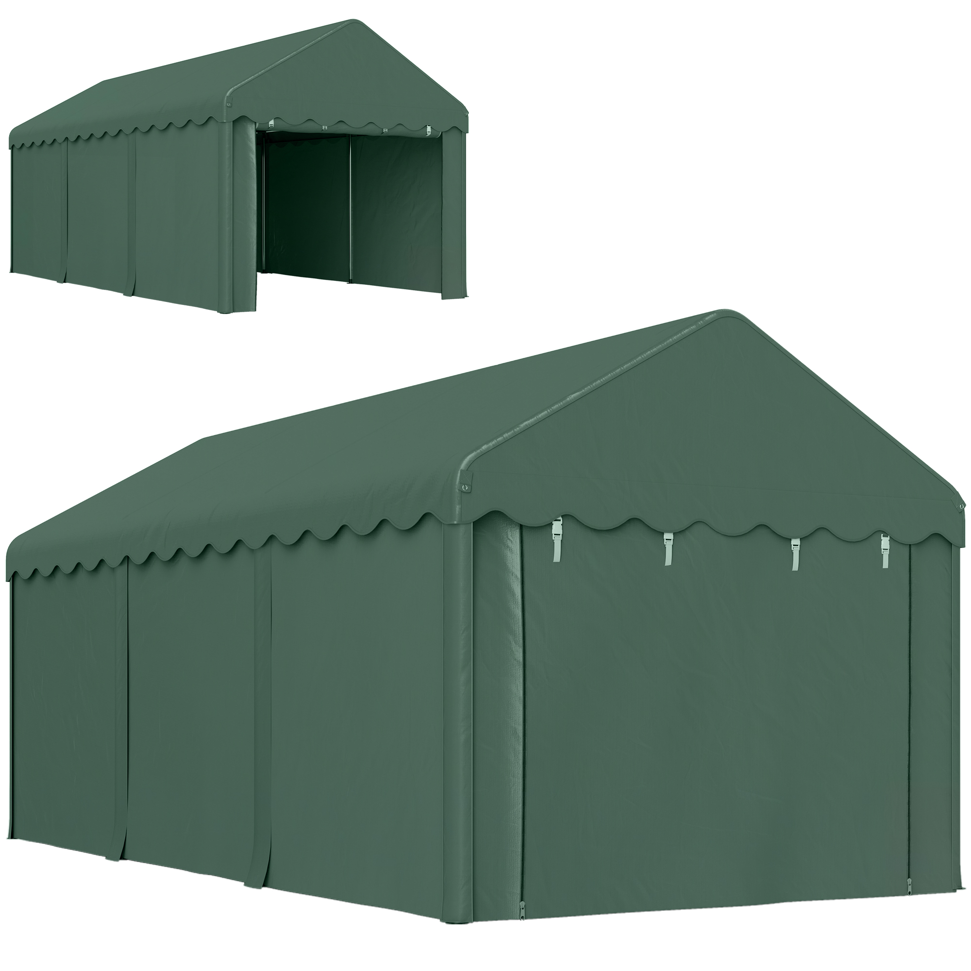 Outsunny Carport 3x6 m Zeltgarage mit Rolltüren, Dach, abnehmbaren Seitenwä günstig online kaufen