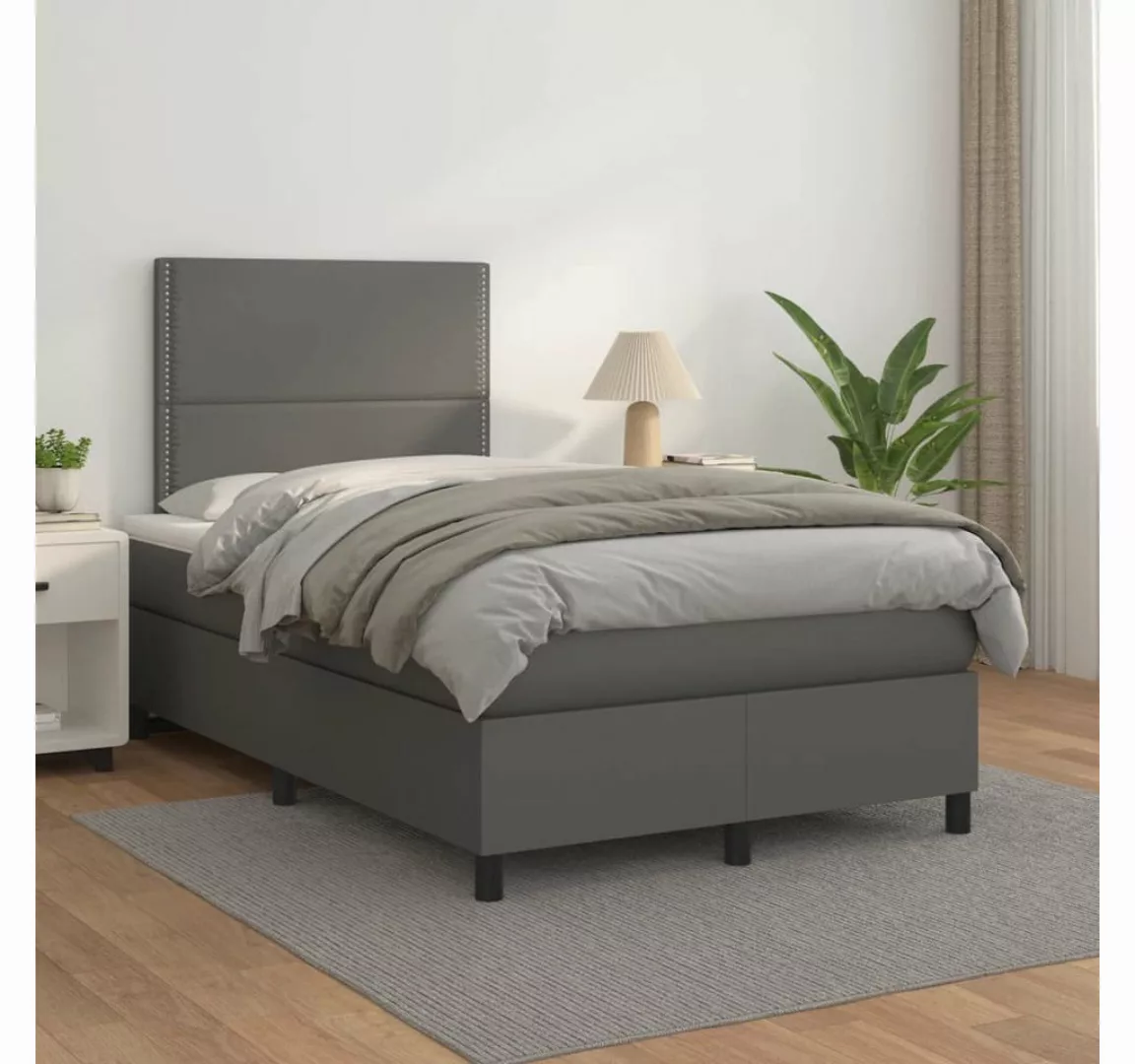 vidaXL Boxspringbett, Boxspringbett mit Matratze Grau 120x200 cm Kunstleder günstig online kaufen