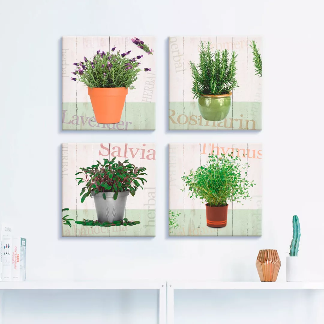 Artland Leinwandbild "Lavendel, Rosmarin, Salbei, Thymian", Pflanzen, (4 St günstig online kaufen
