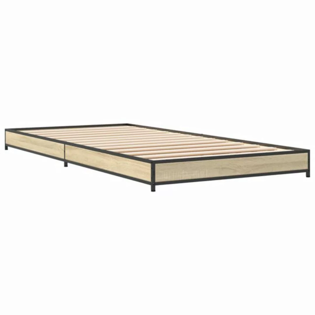 vidaXL Bett Bettgestell Sonoma-Eiche 100x200 cm Holzwerkstoff und Metall günstig online kaufen