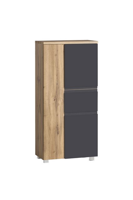 HELD MÖBEL Midischrank in grau / Wotaneiche, MDF - 65x130x35cm (BxHxT) günstig online kaufen