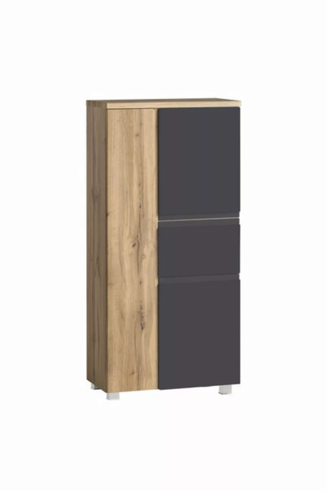 freiraum Midischrank Paris in grau / Wotaneiche, MDF - 65x130x35cm (BxHxT) günstig online kaufen