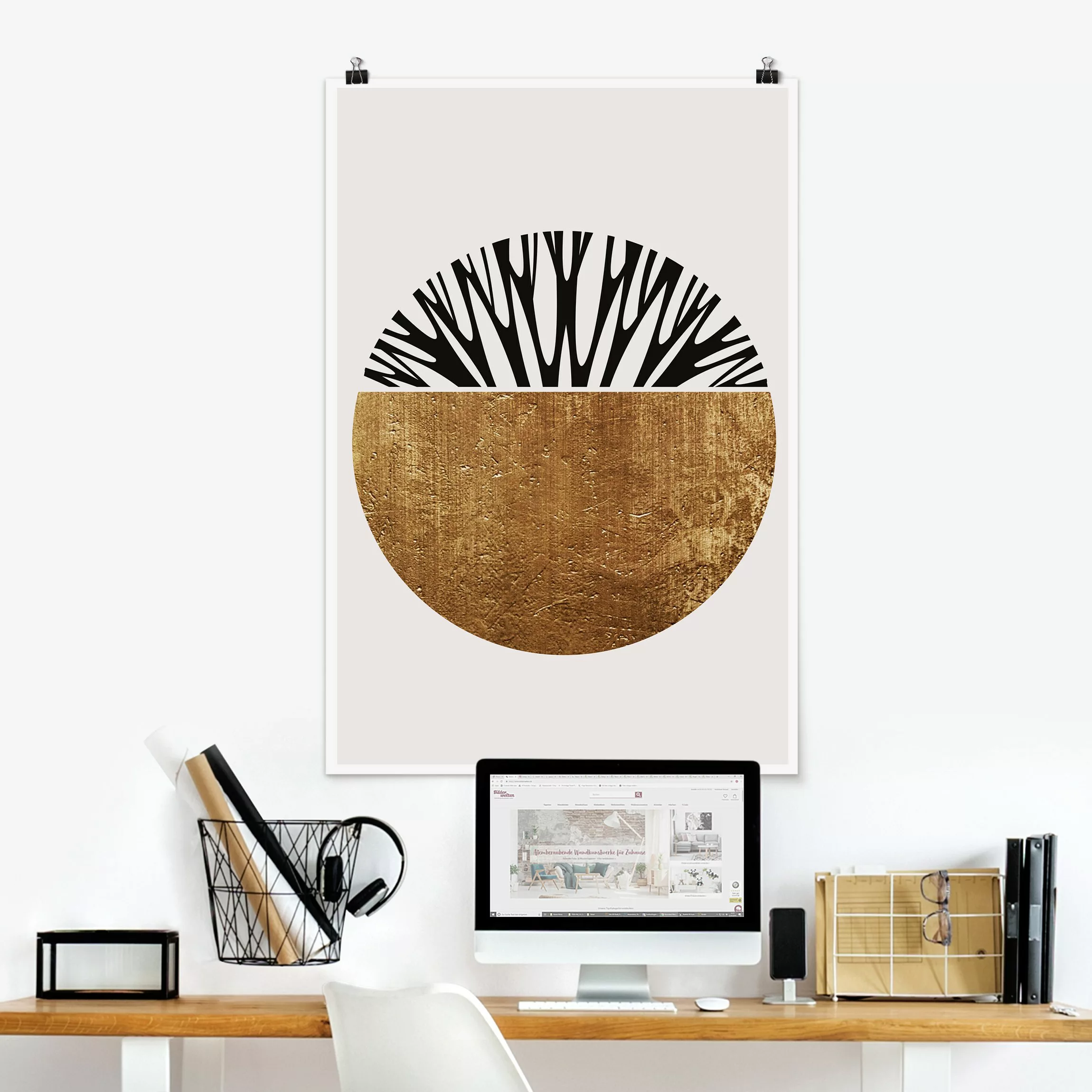 Poster Abstrakte Formen - Goldener Kreis günstig online kaufen